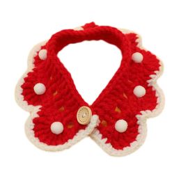 Red Handmade Pet Knitted Collar New Year Christmas Decoration Necklace Cat Dog Rabbit Crochet Cute Scarf Bib