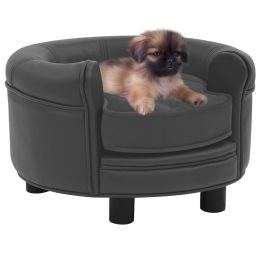 Dog Sofa Dark Gray 18.9"x18.9"x12.6" Plush and Faux Leather