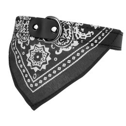 Adjustable Bandana Leather Pet Collar Triangle Scarf (Color: Black, size: L)