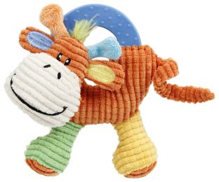 Pet Life Â® 'Moo-cifier' Plush Squeaking and Rubber Teething Newborn Puppy Dog Toy (Color: Orange / Green / Yellow)