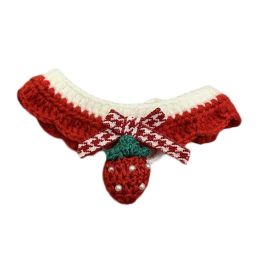 Handmade Knitted Pet Collar Cat Dog Crochet Necklace Cute Scarf Bib Red Strawberry Pet Charms