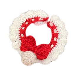 Red Handmade Knitted Cat Dog Collar Pet Crochet Silent Bell Scarf Bib Photography Prop Knotbow Necklace