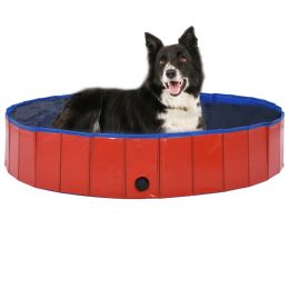 Foldable Dog Swimming Pool Red 63"x11.8" PVC