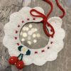 White Pet Handmade Knitted Collar Crochet Cherry Cat Necklace Cute Dog Collar Bib