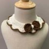 White Dog Cat Handmade Knitted Collar Brown Knotbow Pet Necklace Crocheting Scarf Necktie Bib