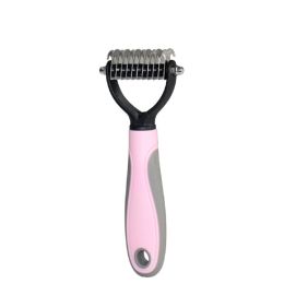 Pet Grooming Tool 2 Sided Undercoat Rake for Cats & Dogs - Safe Dematting Comb for Easy Mats & Tangles Removing -Pet Brush-Cat Grooming-Grooming Tool (Color: pink)