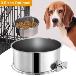 Stainless Steel Dog Bowl Pets Hanging Food Bowl Detachable Pet Cage Food Water Bowl with Clamp Holder (size: S)