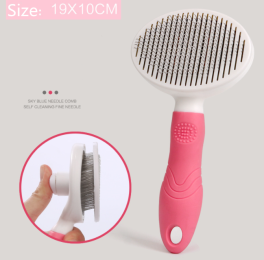 Pets Comb Dogs And Cats Beauty Styling Cleaning Automatic Hair Removal Comb (Color: pink)