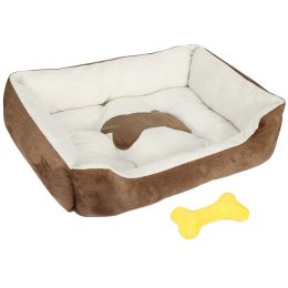 Pet Dog Bed Soft Warm Fleece Puppy Cat Bed Dog Cozy Nest Sofa Bed Cushion Mat M Size (Color: brown, size: M)