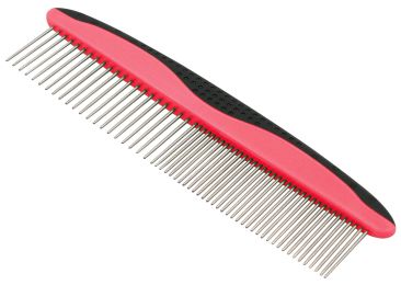 Pet Life Â® Grip Ease' Wide and Narrow Tooth Grooming Pet Comb (Color: Red)