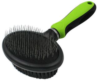 Pet Life Â® Flex Series 2-in-1 Dual-Sided Slicker and Bristle Grooming Pet Brush (Color: Green)