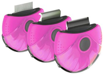 Pet Life Â® 'Axler' Triple Rotating Rake Deshedder and Dematting Grooming Pet Comb (Color: pink)