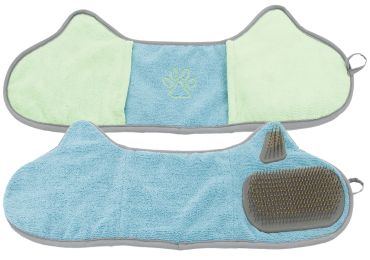 Pet Life Â® 'Bryer' 2-in-1 Hand-Inserted Microfiber Pet Grooming Towel and Brush (Color: Blue / Aqua)