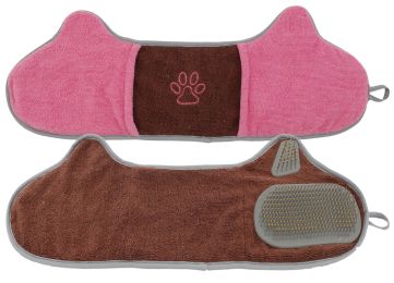Pet Life Â® 'Bryer' 2-in-1 Hand-Inserted Microfiber Pet Grooming Towel and Brush (Color: Brown / Pink)