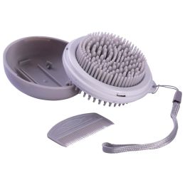 Pet Life Â® 'Bravel' 3-in-1 Travel Pocketed Dual Grooming Brush and Pet Comb (Color: Grey)