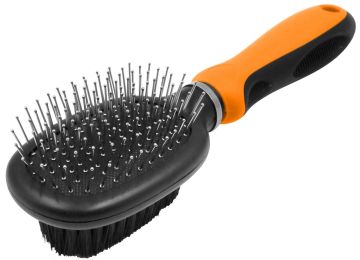 Pet Life Â® Flex Series 2-in-1 Dual-Sided Pin and Bristle Grooming Pet Brush (Color: orange)