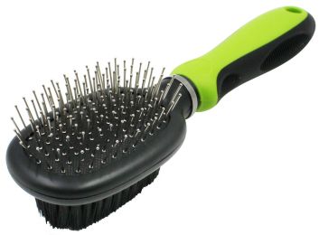 Pet Life Â® Flex Series 2-in-1 Dual-Sided Pin and Bristle Grooming Pet Brush (Color: Green)
