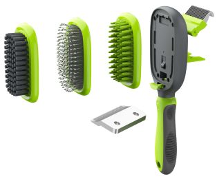 Pet Life Â® 'Conversion' 5-in-1 Interchangeable Dematting and Deshedding Bristle Pin and Massage Grooming Pet Comb (Color: Green)