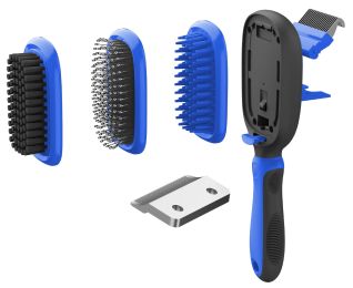 Pet Life Â® 'Conversion' 5-in-1 Interchangeable Dematting and Deshedding Bristle Pin and Massage Grooming Pet Comb (Color: Blue)