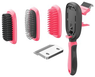 Pet Life Â® 'Conversion' 5-in-1 Interchangeable Dematting and Deshedding Bristle Pin and Massage Grooming Pet Comb (Color: pink)