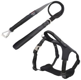 Pet Life Â® 'Geo-prene' 2-in-1 Shock Absorbing Neoprene Padded Reflective Dog Leash and Harness (Color: Black, size: large)