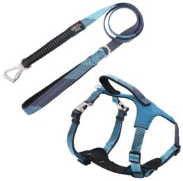 Pet Life Â® 'Geo-prene' 2-in-1 Shock Absorbing Neoprene Padded Reflective Dog Leash and Harness (Color: Blue, size: large)