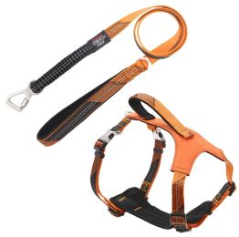 Pet Life Â® 'Geo-prene' 2-in-1 Shock Absorbing Neoprene Padded Reflective Dog Leash and Harness (Color: orange, size: large)