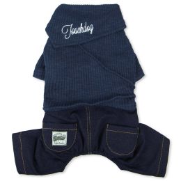 Touchdog Â® Vogue Neck-Wrap Sweater and Denim Pant Outfit (Color: Navy, size: X-Small)