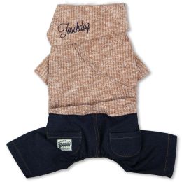 Touchdog Â® Vogue Neck-Wrap Sweater and Denim Pant Outfit (Color: Peach, size: X-Small)