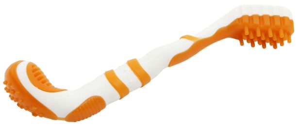 Pet Life Â® 'Denta-Brush' TPR Durable Tooth Brush and Dog Toy (Color: orange)