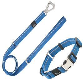 Pet Life Â® 'Advent' Outdoor Series 3M Reflective 2-in-1 Durable Martingale Training Dog Leash and Collar (Color: Blue, size: medium)