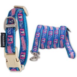 Touchdog Â® 'Bone Patterned' Tough Stitched Embroidered Collar and Leash (Color: Blue, size: small)