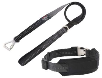 Pet Life Â® 'Geo-prene' 2-in-1 Shock Absorbing Neoprene Padded Reflective Dog Leash and Collar (Color: Black, size: large)